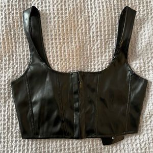 NWT Prettylittlething Black Corset Faux Leather Crop Top